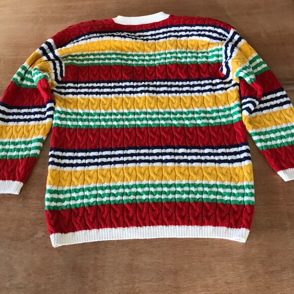 Adrienne Vittadini Sport Sweater Women L Red Cable Knit V Neck Pullover Stretch - Picture 2 of 11